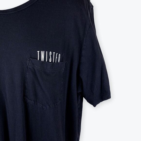 H&M Twisted Graphic Pocket Mens Black Tee L - Picture 2 of 6